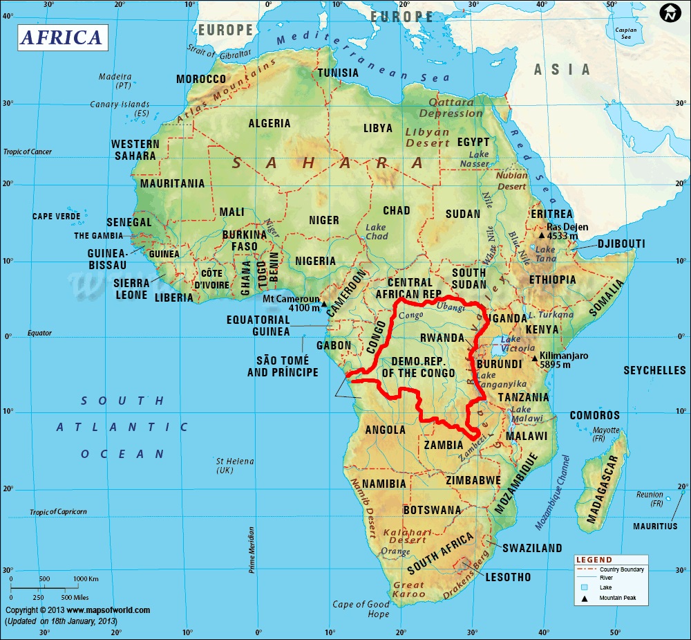kart over den demokratiske republikken kongo